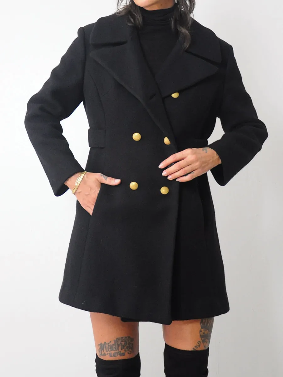 1960's Black Wool Peacoat