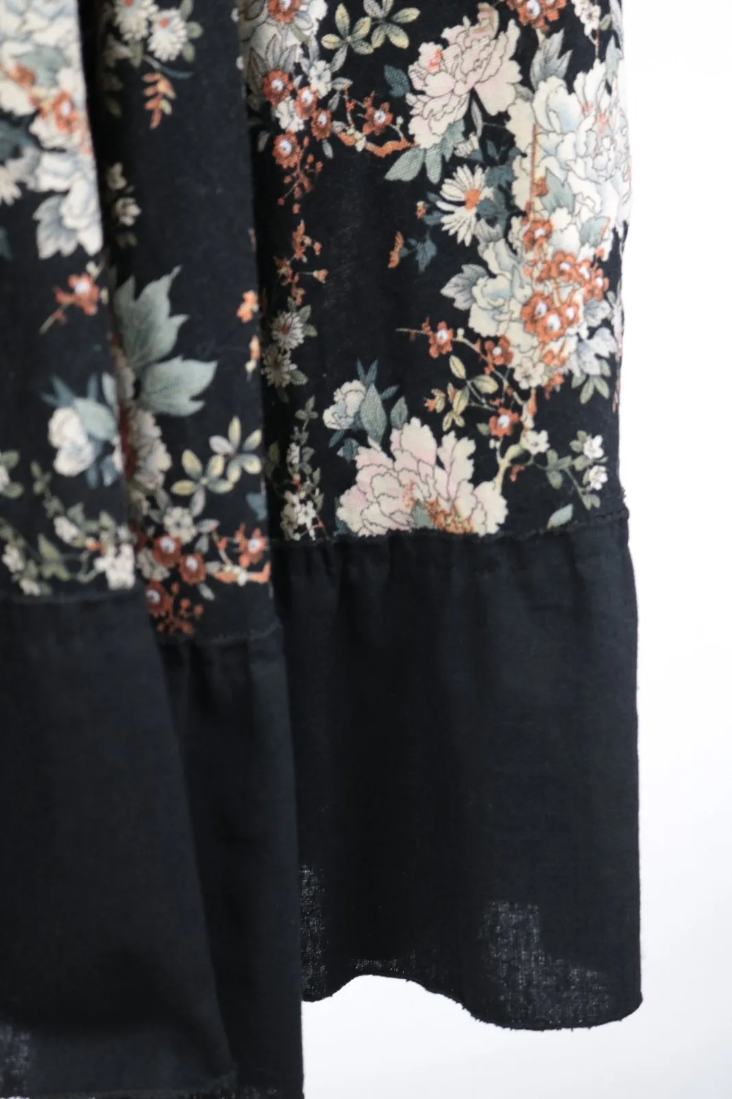 1970s Dark Floral Smocked Strapless Dress