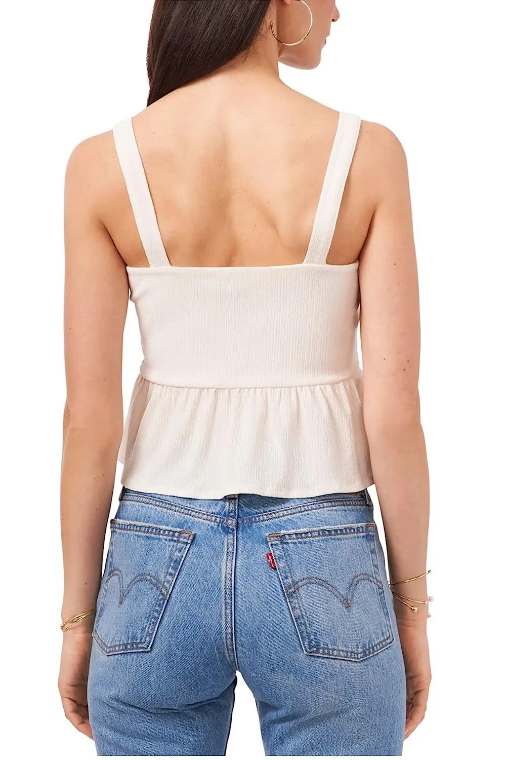 1.STATE Women's Cropped Sleeveless Peplum Top Ecru Size X-Large