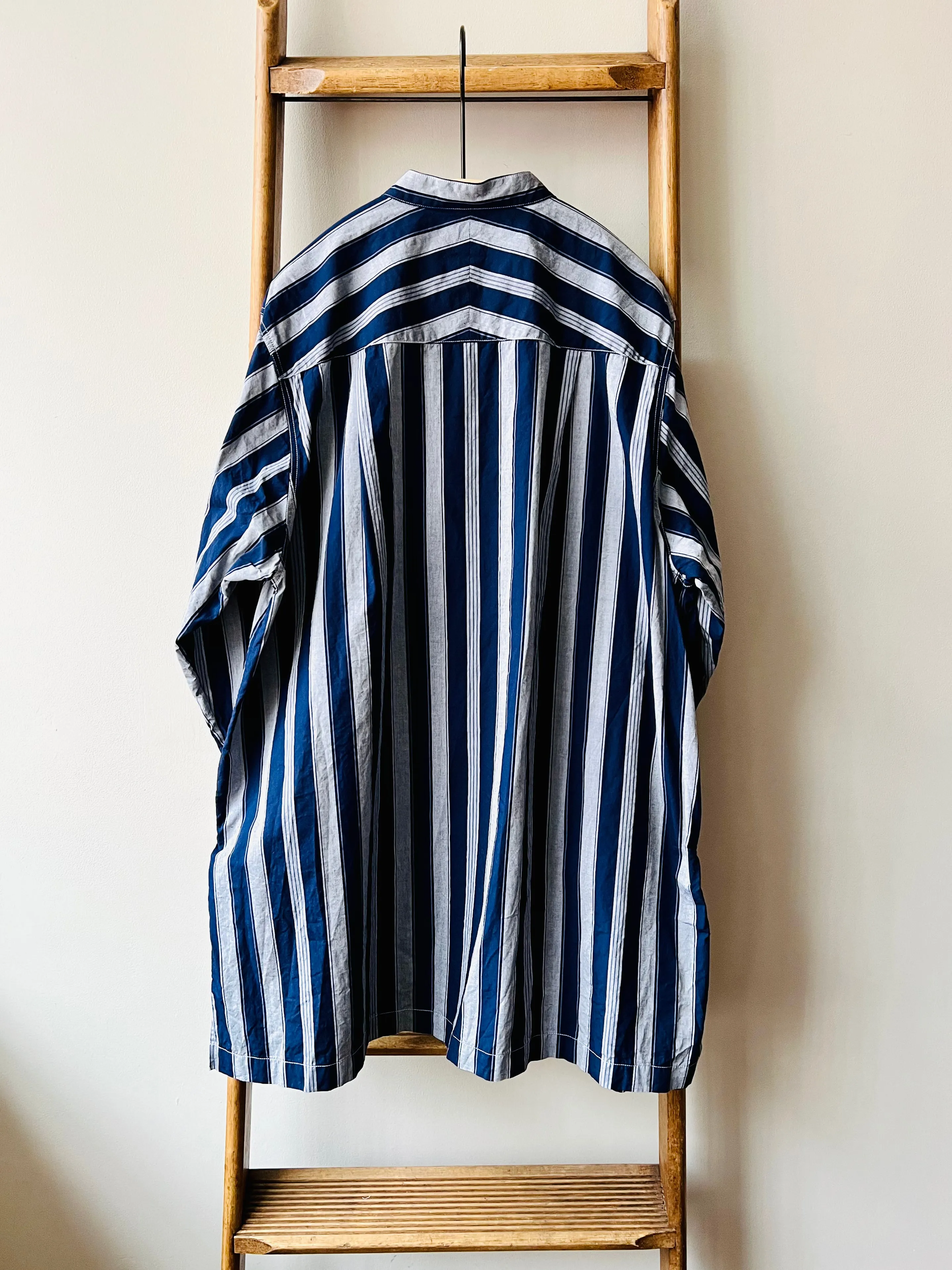 Band Collar Smock / Navy Stripe