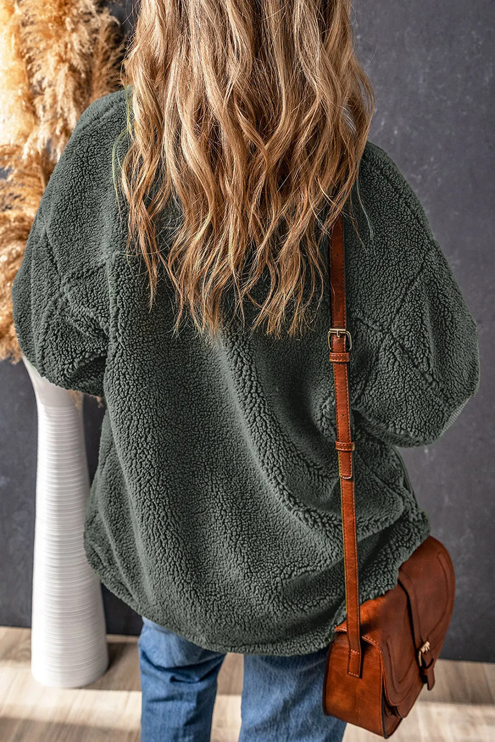 Blue Zone Planet |  Gray Corduroy Trim Elbow Patch Sherpa Jacket