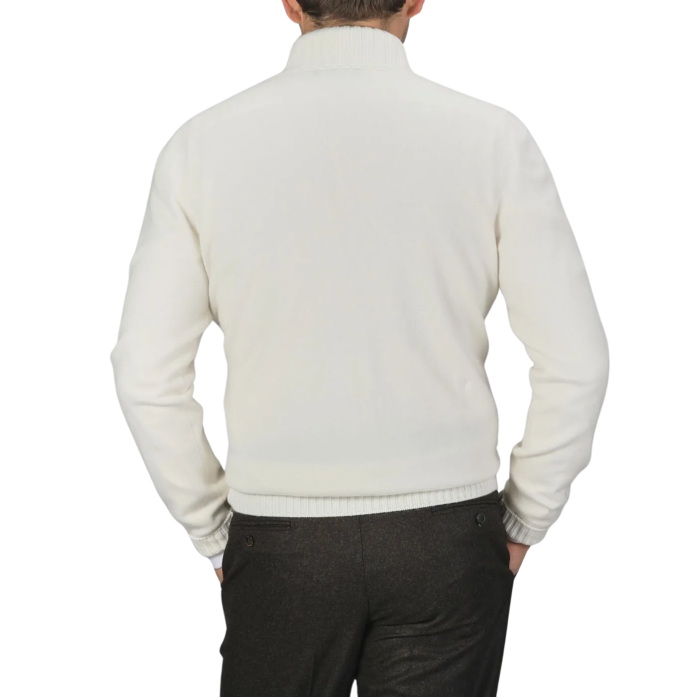 Cream Felted Cashmere Zip Cardigan