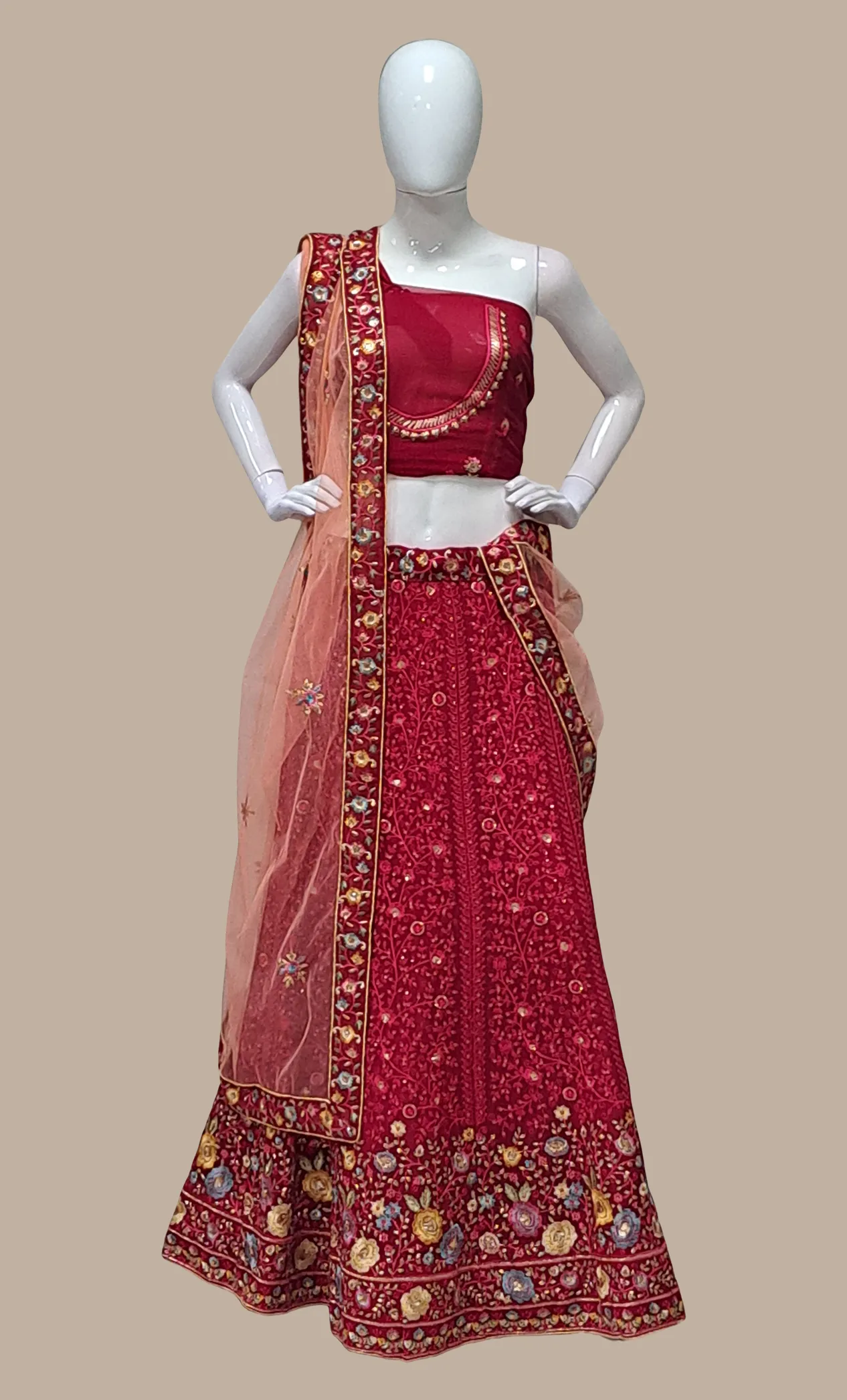 Dark Cerise Embroidered Skirt Set