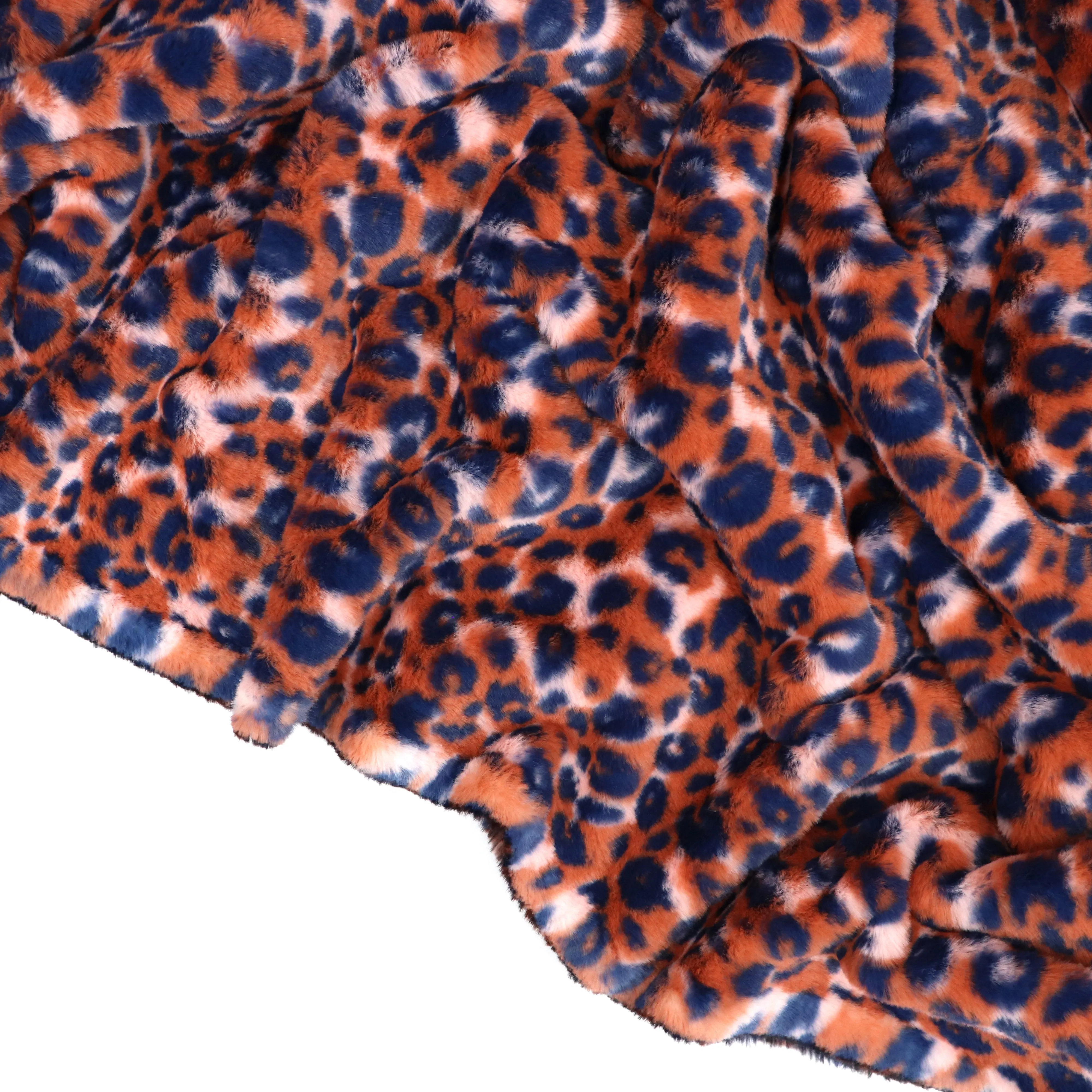 Faux Fur - Orange   Blue Leopard