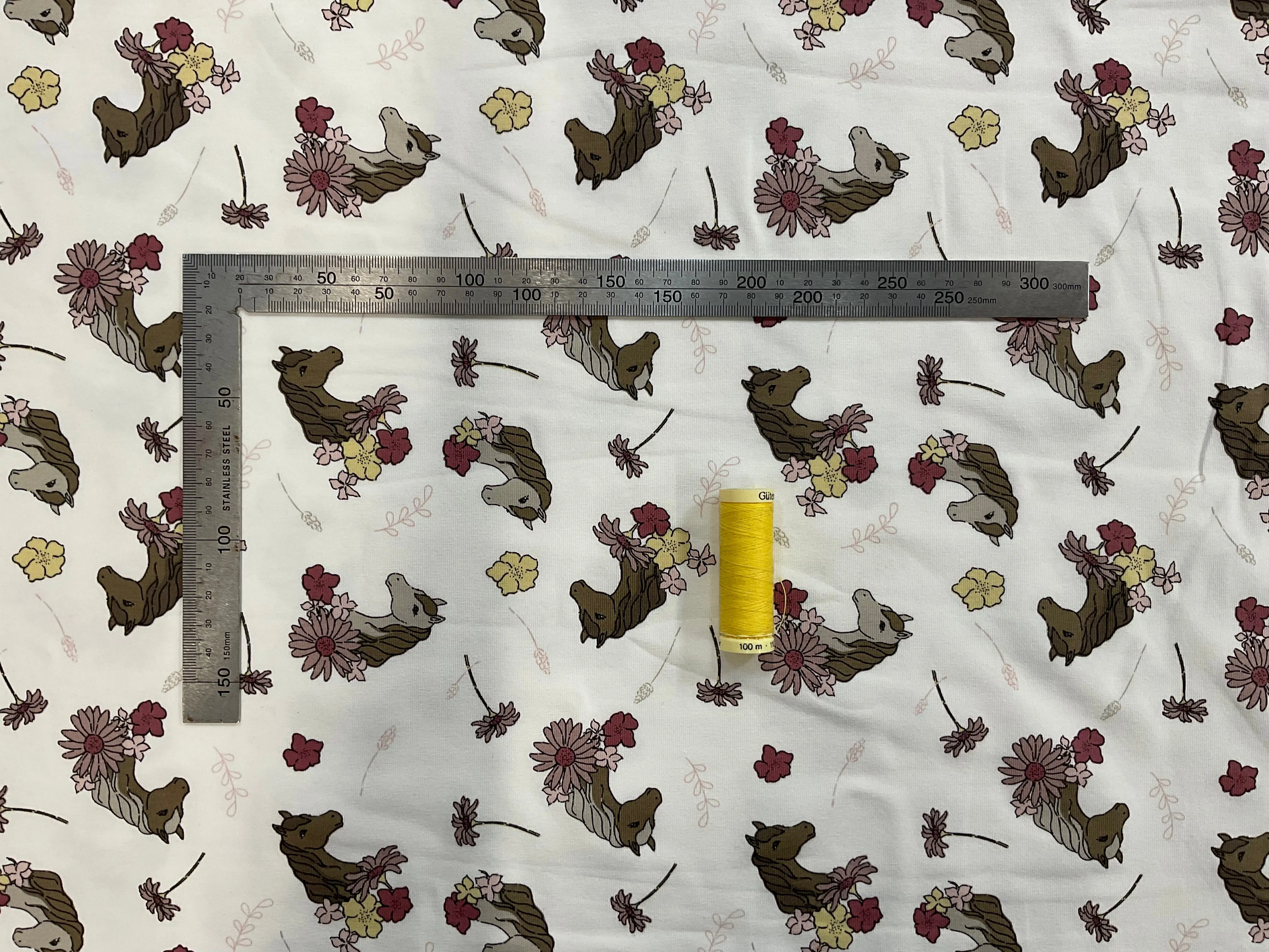 Horses and Flowers on White Cotton Jersey
