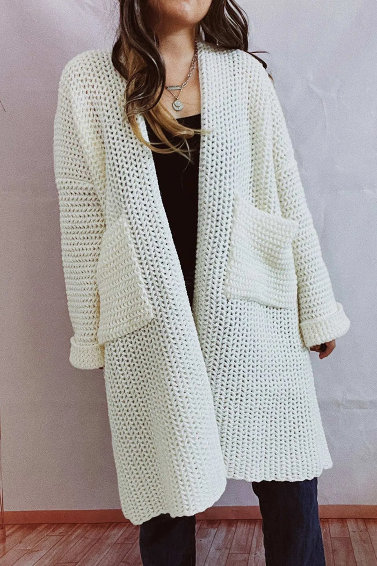 Large Pocket Open Front Cardigan