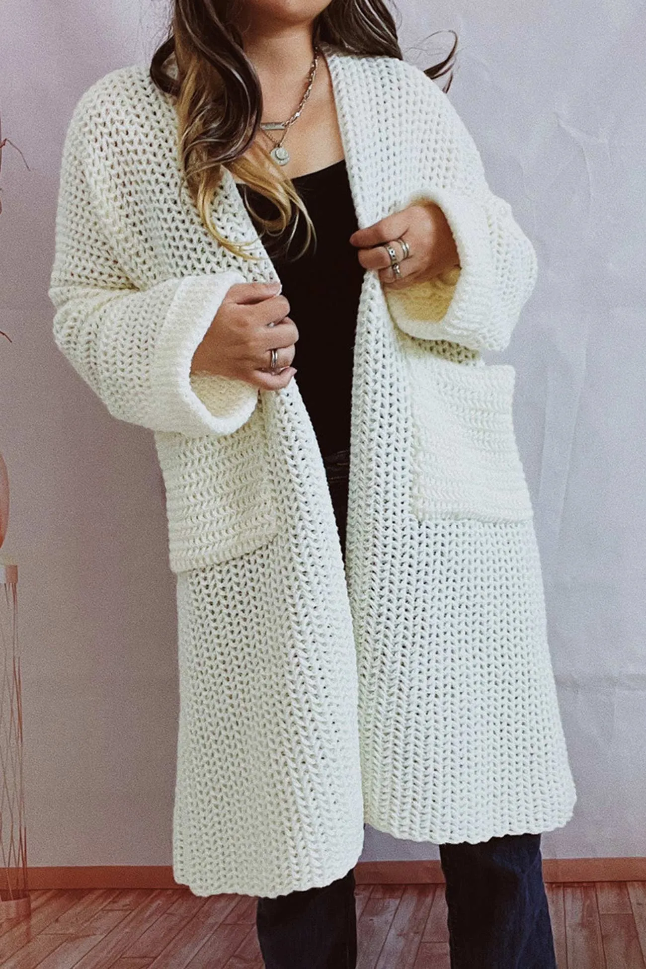 Large Pocket Open Front Cardigan