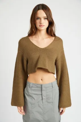 Long Sleeve V Neck Crop Top