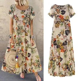 Long Women Summer Elegant Cotton And Linen Ruffle Boho Beach Maxi Dress