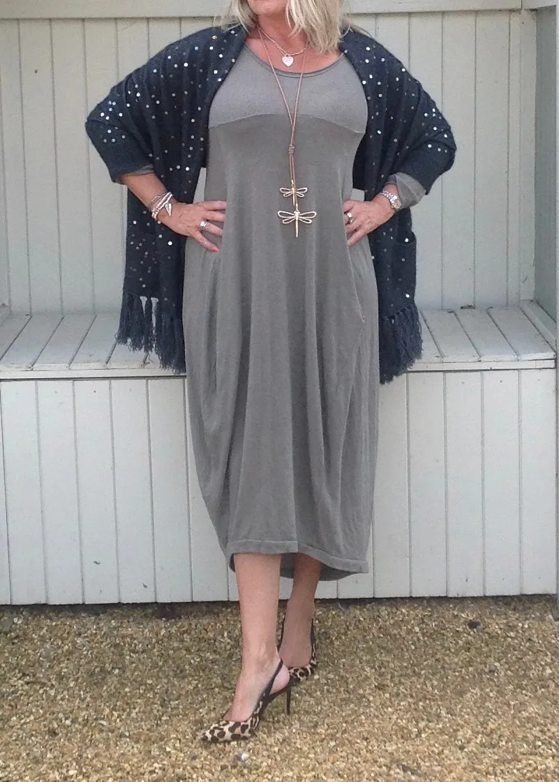 Luxury Cashmere Sequined Wrap in Slate Grey