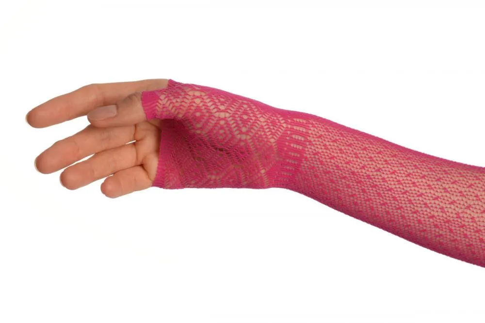 Magenta Stretchy Crochet Lace Fingerless Evening Gloves