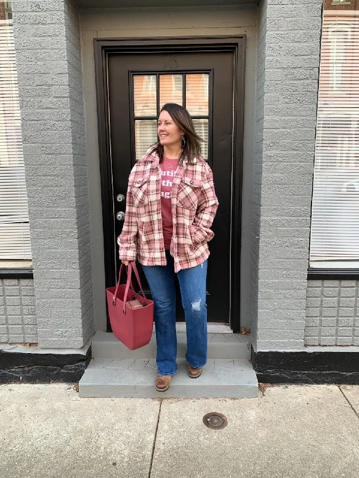 Mauve Plaid Sherpa Jacket