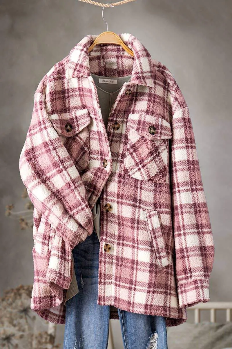 Mauve Plaid Sherpa Jacket