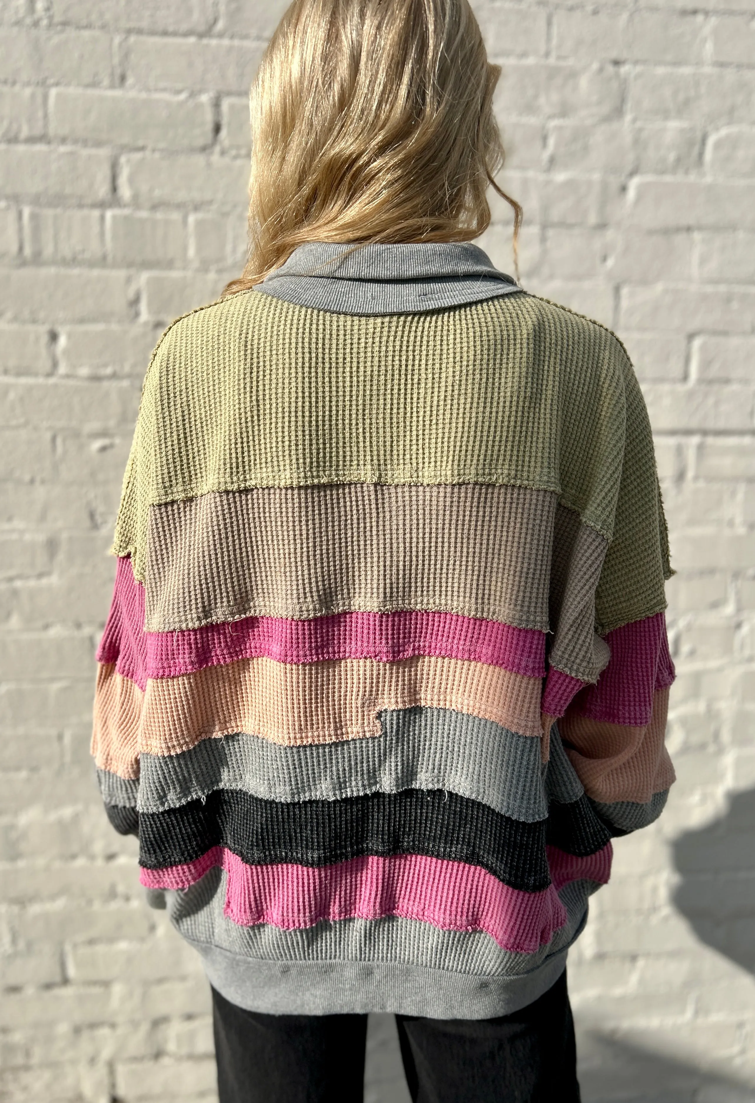 Oli & Hali Color Block Pullover Top in Sage Combo
