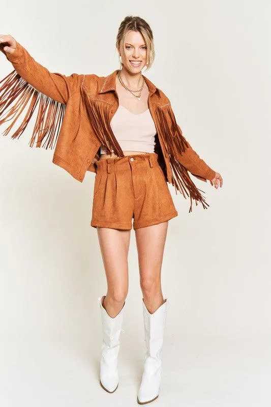 Plus Size Studded Suede Fringe Jacket