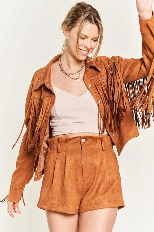 Plus Size Studded Suede Fringe Jacket
