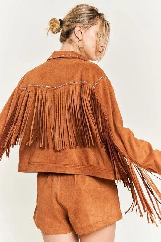 Plus Size Studded Suede Fringe Jacket