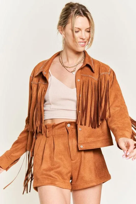 Plus Size Studded Suede Fringe Jacket