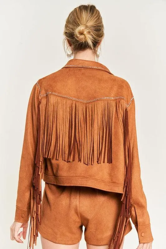 Plus Size Studded Suede Fringe Jacket