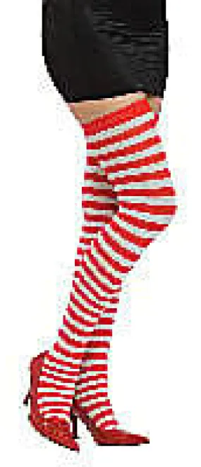 RED WH STRIPED THIGH HIGH