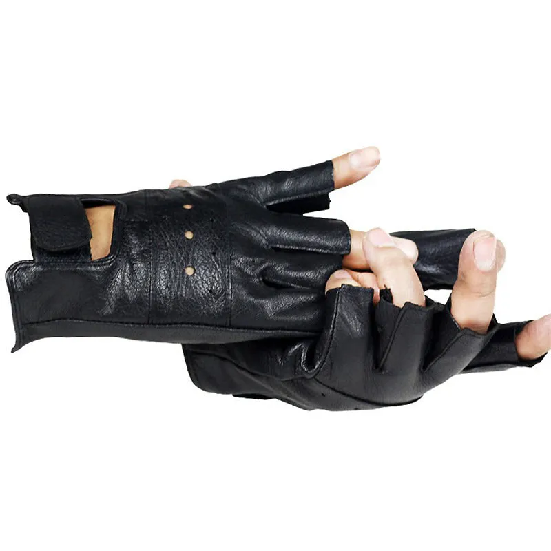 Rock Style Slip-resistant Half Finger Sheep Leather Gloves