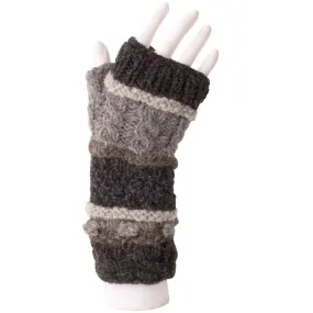 Unisex Australian Merino Wool Cable/Striped Fingerless Gloves