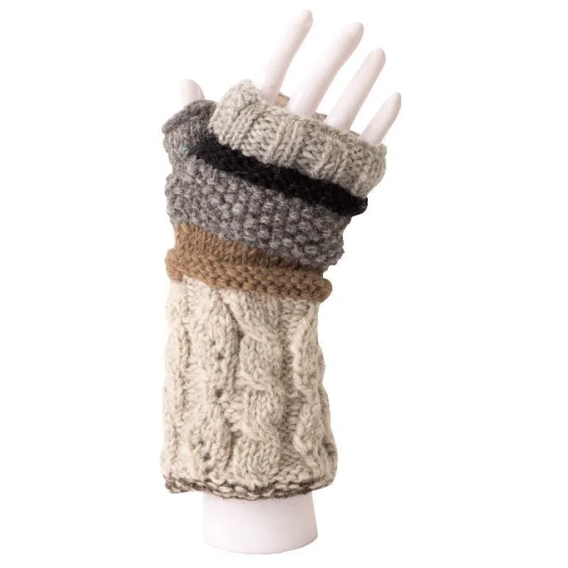 Unisex Australian Merino Wool Cable/Striped Fingerless Gloves