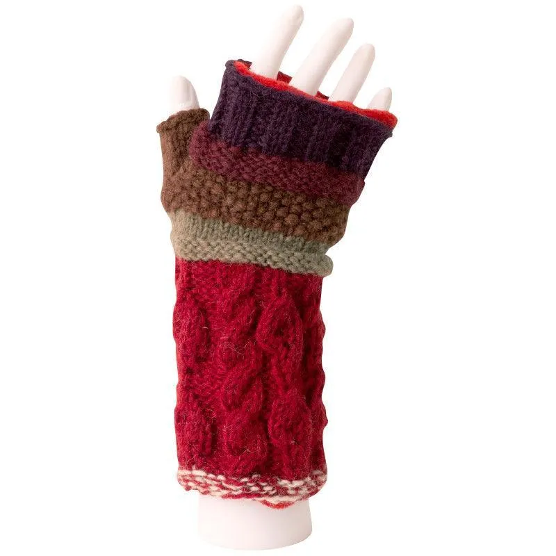 Unisex Australian Merino Wool Cable/Striped Fingerless Gloves