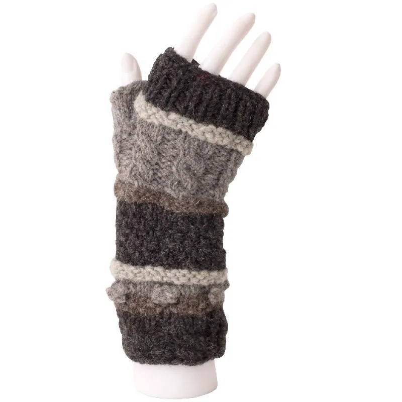 Unisex Australian Merino Wool Cable/Striped Fingerless Gloves