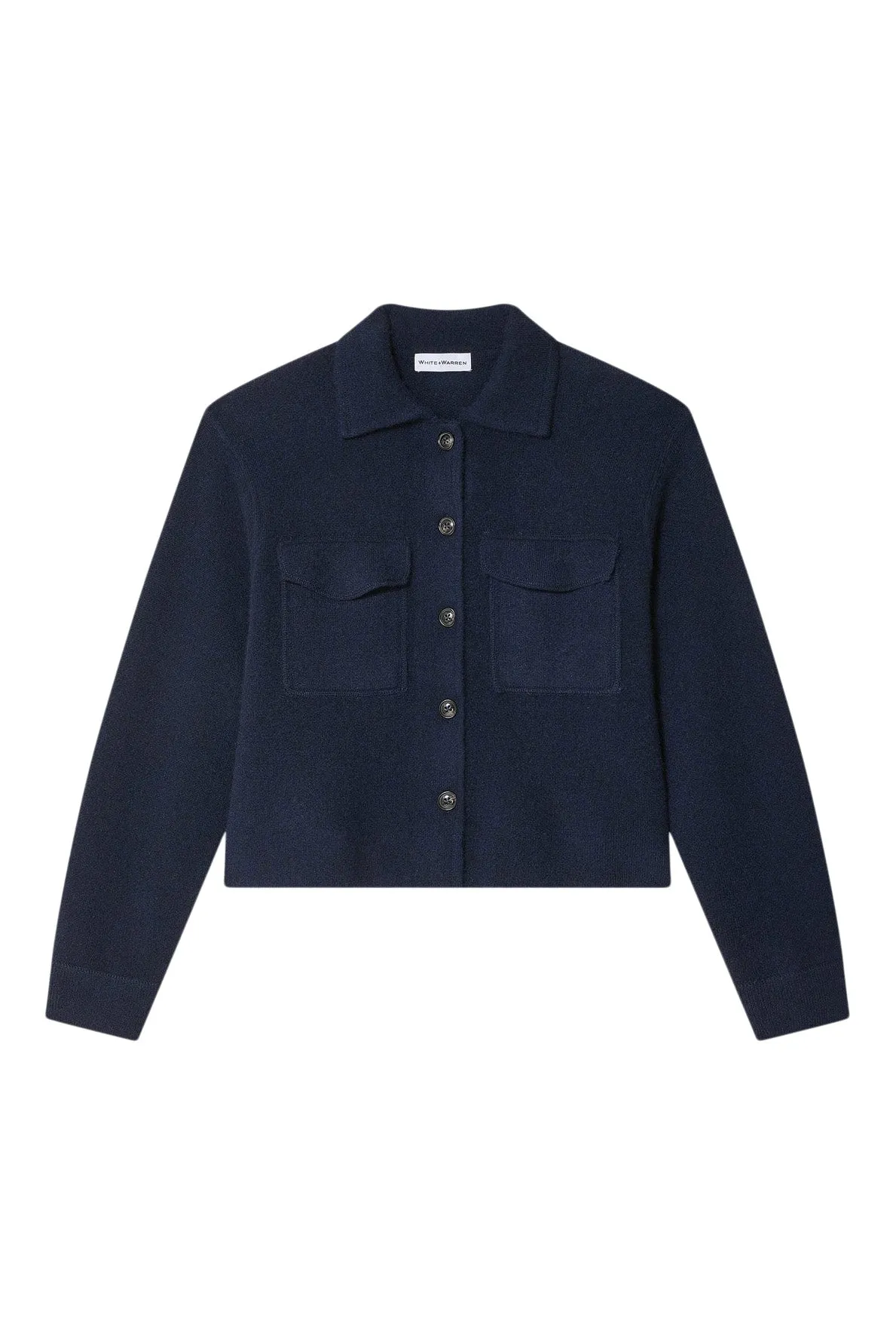 White & Warren Cashmere Cropped Shacket in Deep Navy