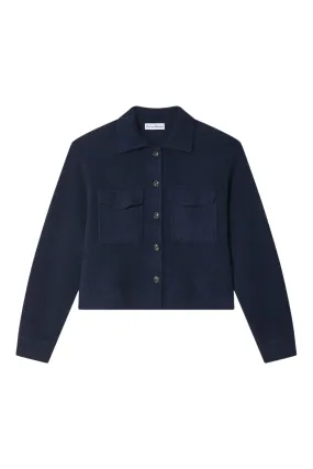 White & Warren Cashmere Cropped Shacket in Deep Navy